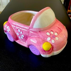 Pink convertible car planter, ceramic